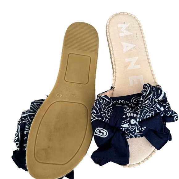 MANEBI Blue Bandana Print Slide Sandals Size 10 - Picture 2 of 6